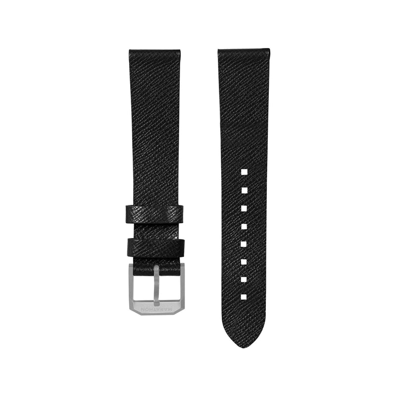 STRAP, 20mm, ITALIAN LEATHER, CROSS HATCH, PARKERIZED BUCKLE, BLACK, XL ITALIAN LEATHER, CROSS HATCH