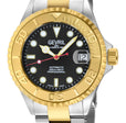 Wall Street Gevril Swiss Made SW200 Steel Rotating Bezel Diver's watch, Two toned Gold bezel, Black dial | Black Dial