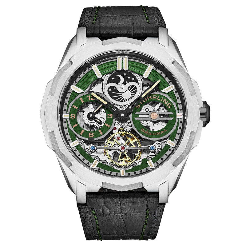 Dual Time Automatic Navigator 46mm Skeleton Green/Leather | Green Dial