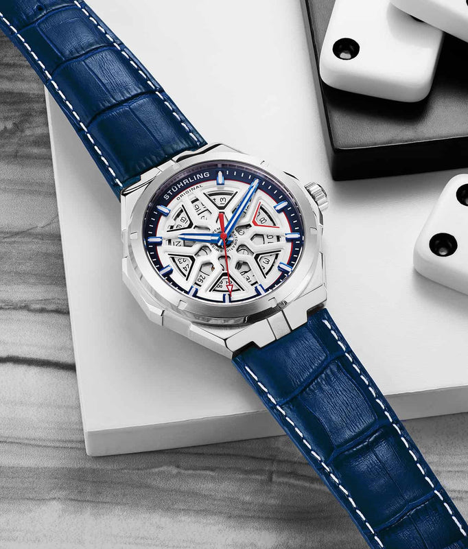 Legacy Blue/Silver/White Leather | Black Dial