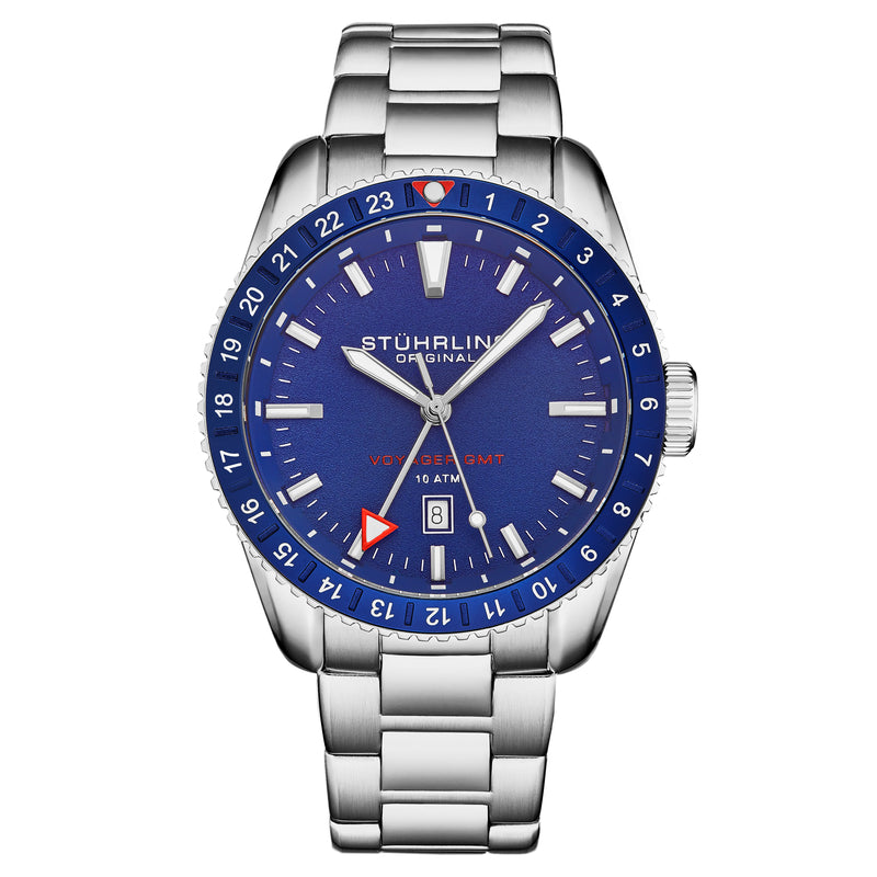 Voyager GMT 4017.2 Quartz GMT 42mm Diver Silver/Stainless Steel | Blue Dial