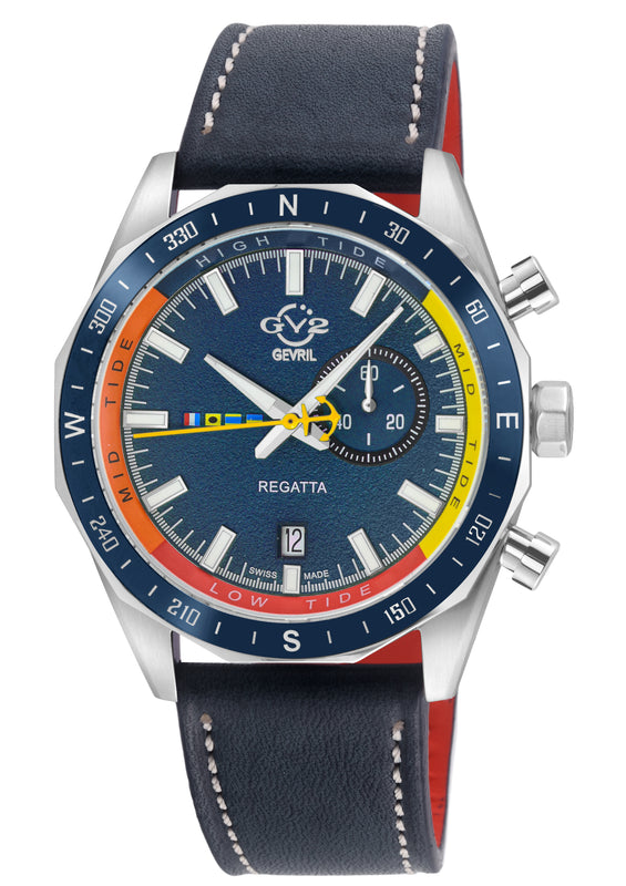 Regatta GV2 Swiss Quartz,Tide cycle indicator, Blue dial, Blue Italian Leather Strap | Blue Dial
