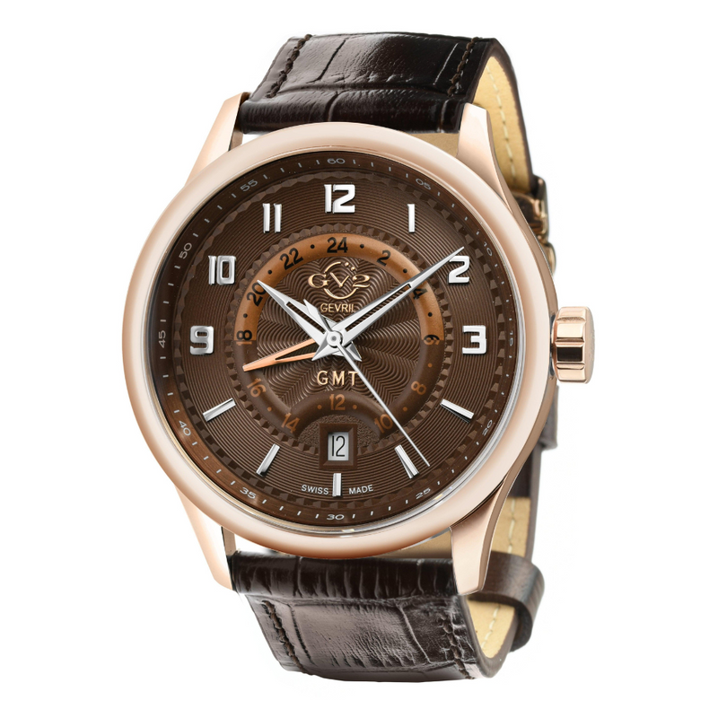 Giromondo GV2 Giromondo Stainless Steel Case Brown Dial Swiss Quartz Blue Calfskin Leather GMT Date Watch | Brown Dial