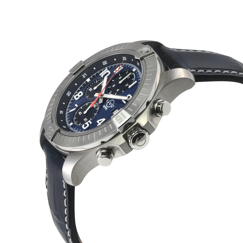 T38 GV2 Swiss Quartz Chronograph, 316L Case, Blue Enamel Dial, Blue Handmade Italian Leather Strap | Blue Enamel Dial