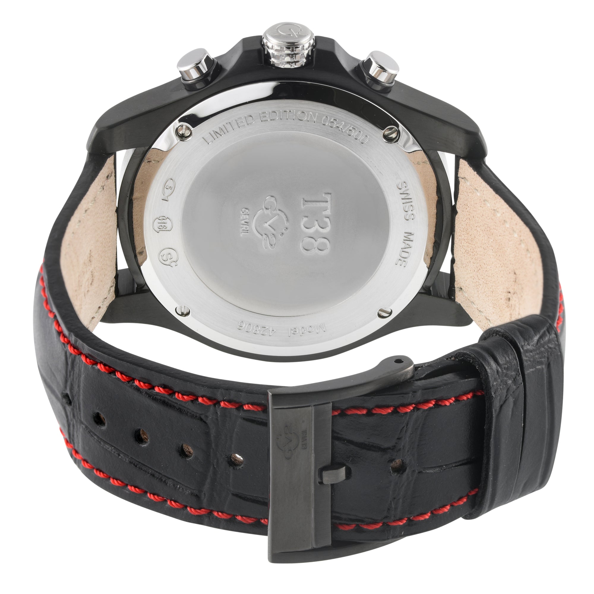T38 GV2 Swiss Quartz Chronograph, 316L IPBLK Case, Black Enamel Dial, Black Handmade Italian Leather Strap | Black Enamel Dial