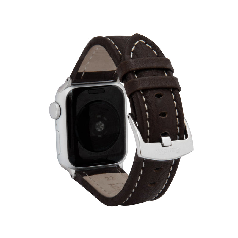 Classic Leather Buffalo Pattern Band with Stitch for Apple Watch Series 8/7/6/5/4/3/2/1/SE Brown (38mm | 40mm | 41mm) |  Dial
