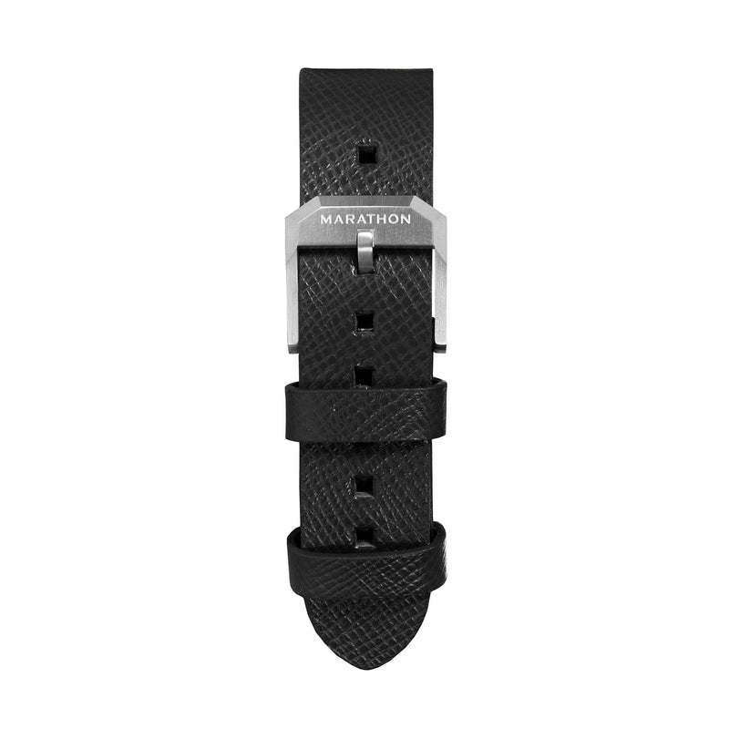 STRAP, 20mm, ITALIAN LEATHER, CROSS HATCH, STEEL BUCKLE, BLACK, XL ITALIAN LEATHER, CROSS HATCH