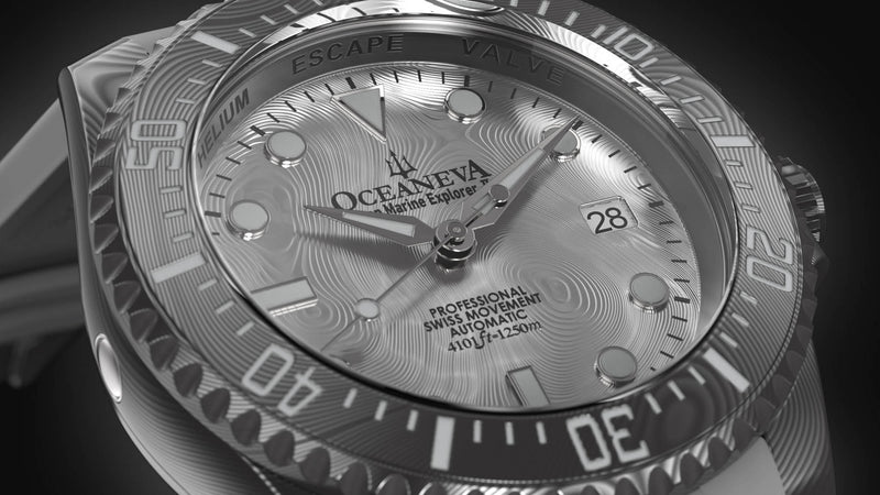 Damascus Swiss Automatic SW200 Deep Marine Explorer II Damascus/Silver Damascus Dial/White Strap | Silver Dial