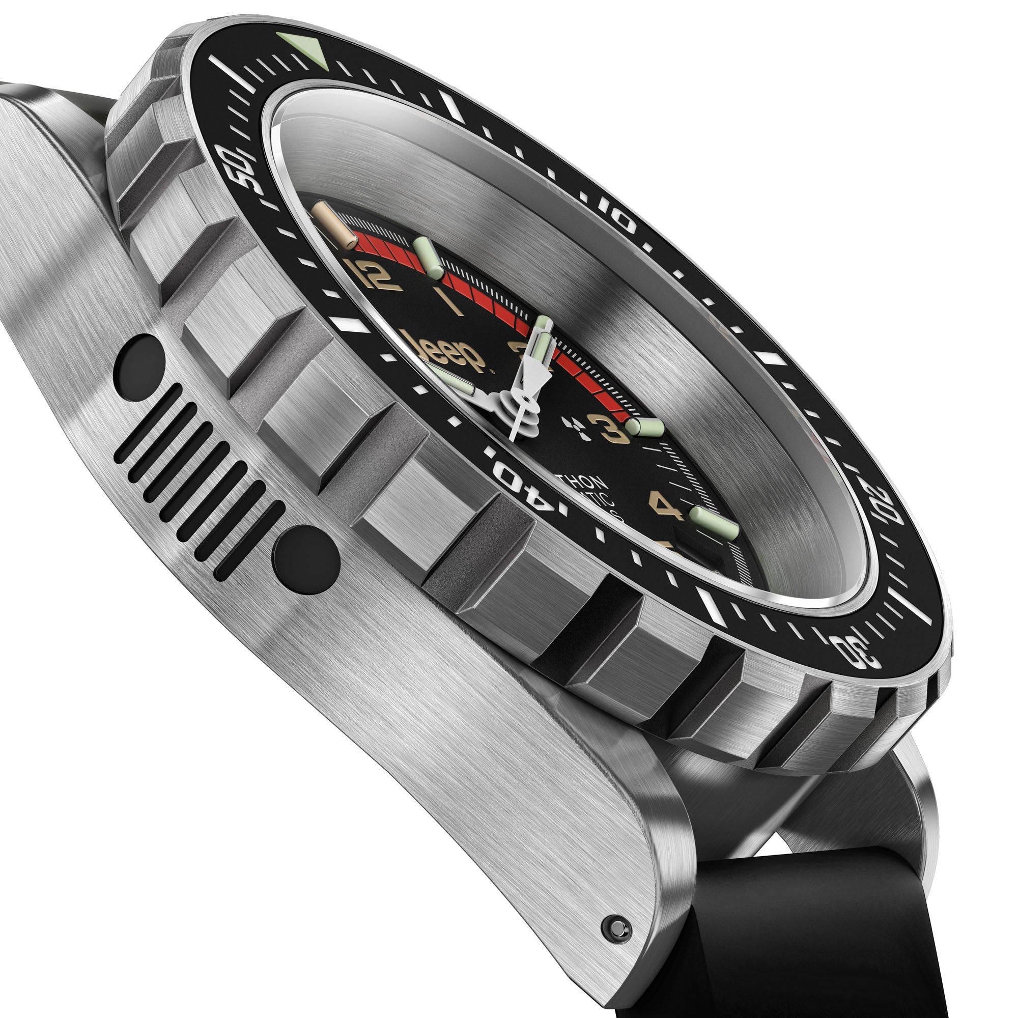 41mm JEEP RUBICON GSAR, SS, COL: SS/BKSS 3PC RUBBER JEEP GSAR ON BLACK 3PC RUBBER STRAP | Black Dial