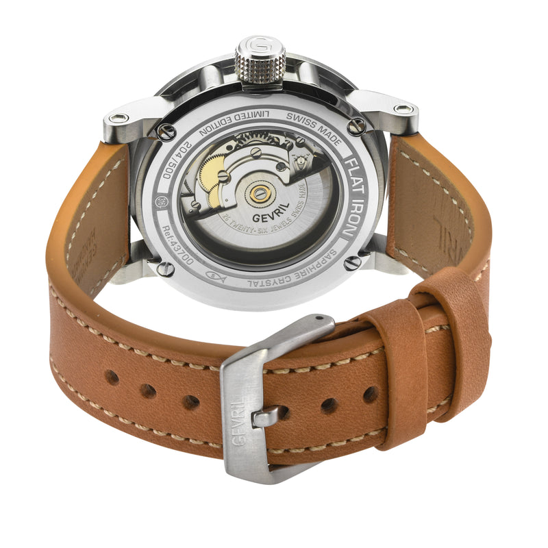 Flat Iron Swiss Made Automatic, 42mm Stainless Steel, Black Dial, 316L Brown Italian Leather | Black Dial