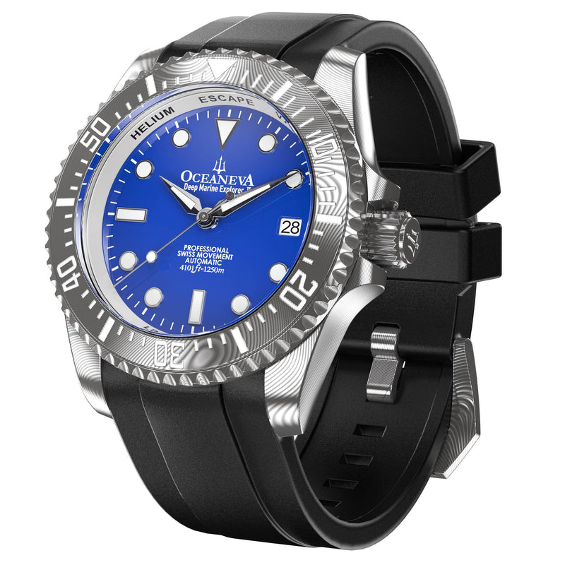 Damascus Swiss Automatic SW200 Deep Marine Explorer II Damascus/Blue Dial/Black Strap | Blue Dial