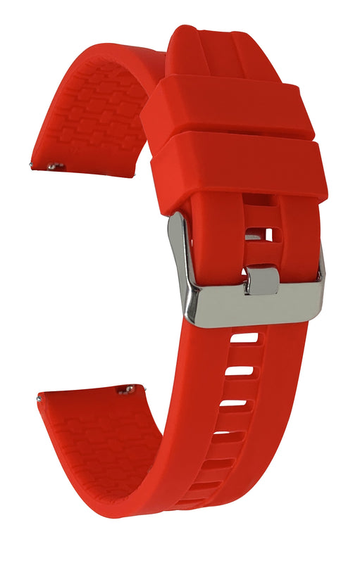 Bandini SIL.122 | Mens Quick Release Grooved Silicone Heavy Duty Sports Watch Band - 22mm / Red 22mm / Red |  Dial