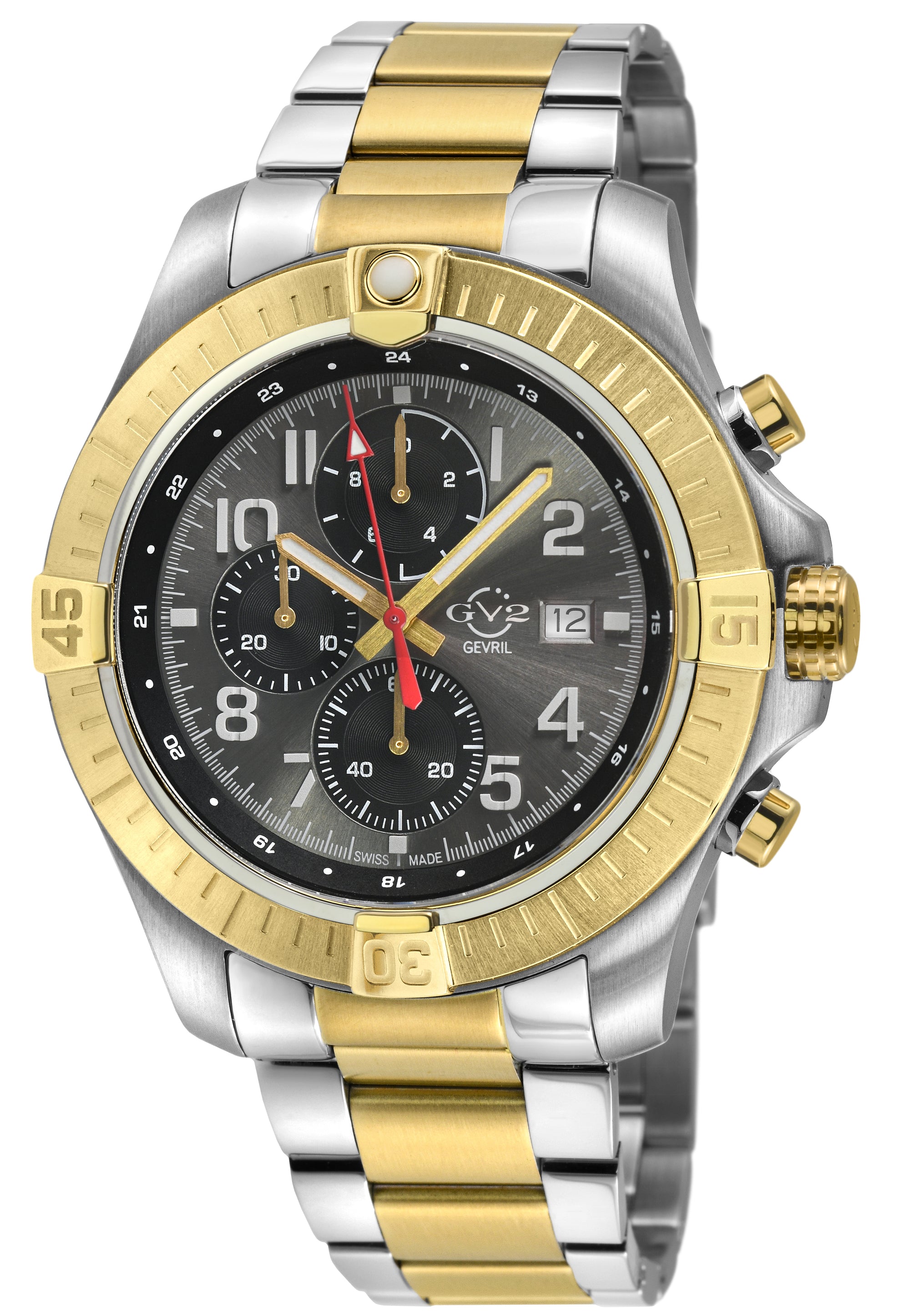 T38 GV2 Swiss Quartz Chronograph, 316L IPYG Case, Black Enamel Dial, Two toned316L IPYG  Bracelet | Green Dial