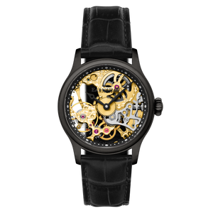 Bauer Mechanical Skeleton Gold / Genuine Leather | Gold Dial