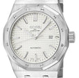 Gotham Swiss Automatic Movement, Silver/White Embossed Dial, 316L Stainless Steel Bracelet | White Dial