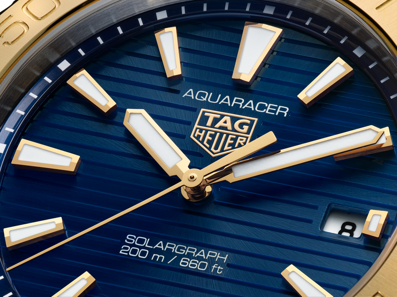 TAG HEUER AQUARACER PROFESSIONAL 200 SOLARGRAPH , 40MM, 200M, 18K GOLD PLATED/ STEEL CASE & BRACEL Blue Dial | Blue Dial
