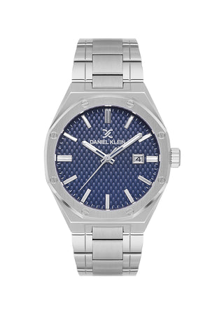 Premium Stainless Steel Band - Date Silver / Blue Blue Dial