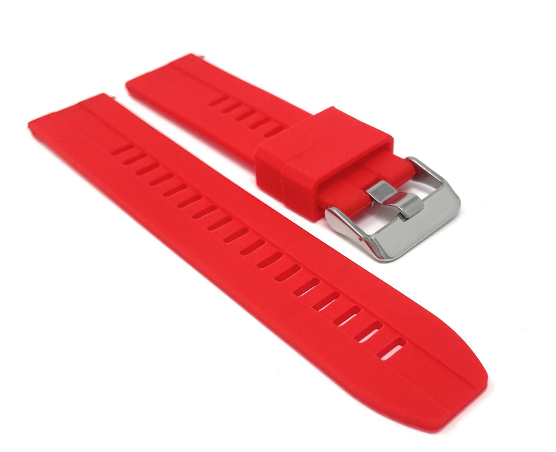 Bandini SIL.122 | Mens Quick Release Grooved Silicone Heavy Duty Sports Watch Band - 22mm / Red 22mm / Red |  Dial