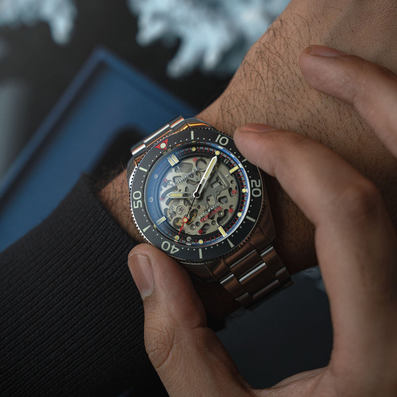 Croft 42 Skeleton Automatic Black & Red / Stainless Steel | Black Dial