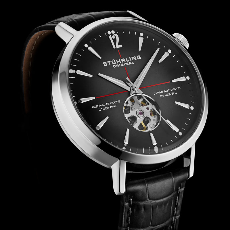 Quasar Skeleton Automatic 42mm Black/Leather | Black Dial