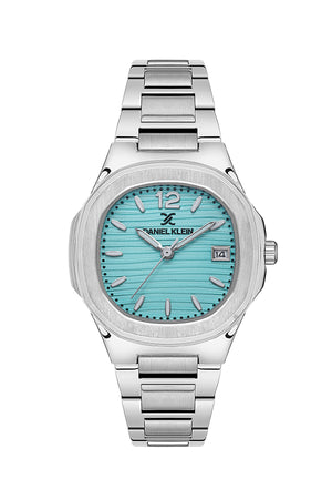 32mm Womens Metal Oval Nautilus Watch - DK13581 Silver / Tiffany Blue Black Dial