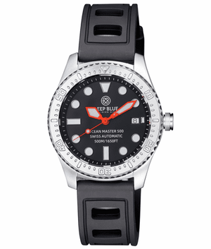 Ocean Master 500 40mm Black / Orange Hands Dial A / Rubber | Black Dial
