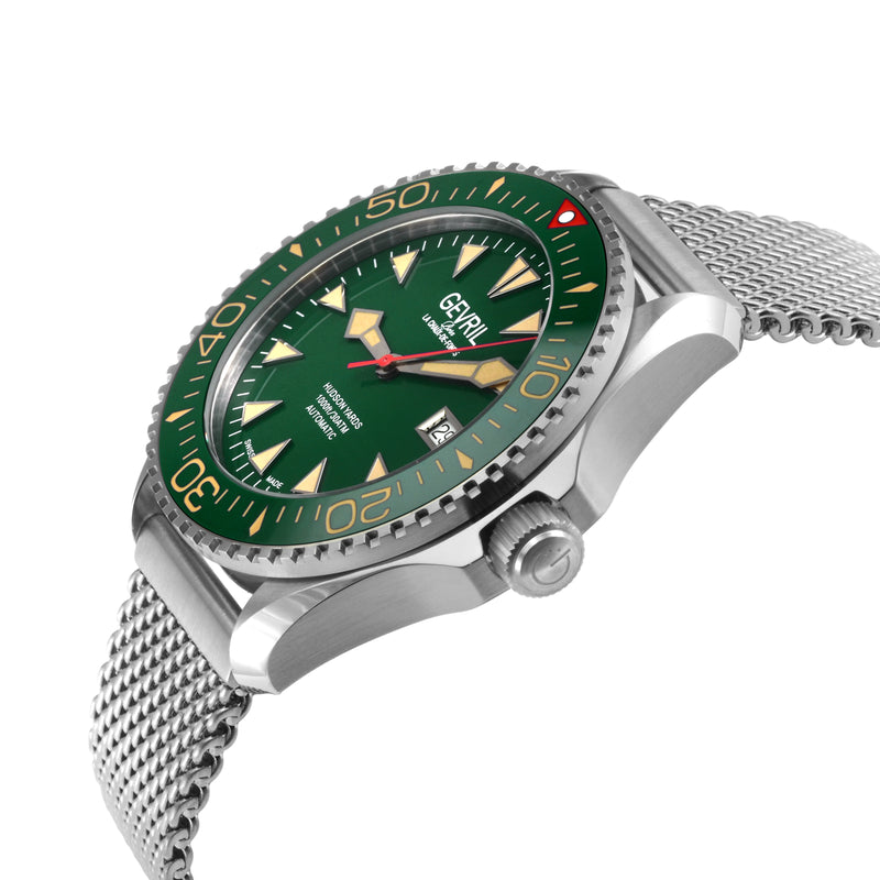 Hudson Yards Swiss Automatic SW200 - Date display Diver watch, Green Ceramic bezel, Green enamel dial with Old Radium Luminous | Green Dial
