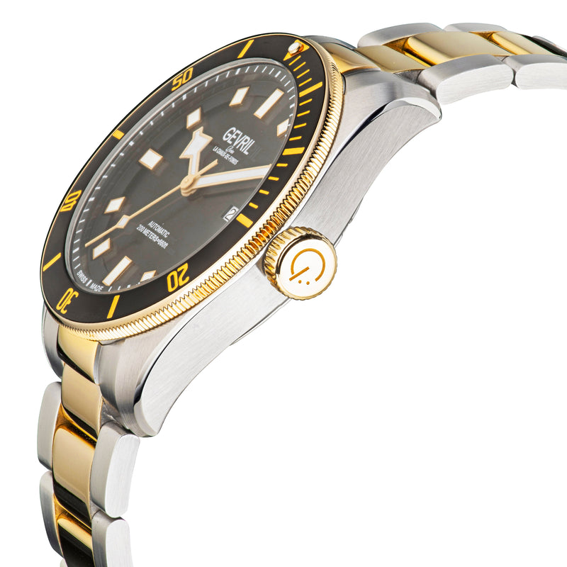 Yorkville Gevril Men's Yorkville Black Dial Sellita SW200 Swiss Automatic Unidirectional Rotating Bezel Two Tone Bracelet Date Luminous Watch | Black Dial