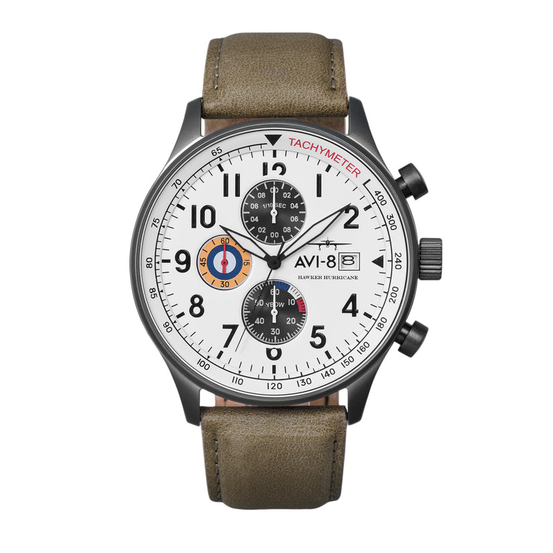 Hawker Hurricane Classic Chronograph White / Gray / Leather | White Dial