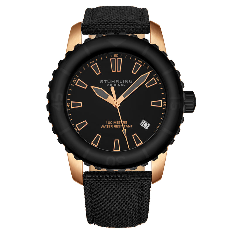 Aquadiver Black/Leather/Black Dial/Rose Case | Black Dial