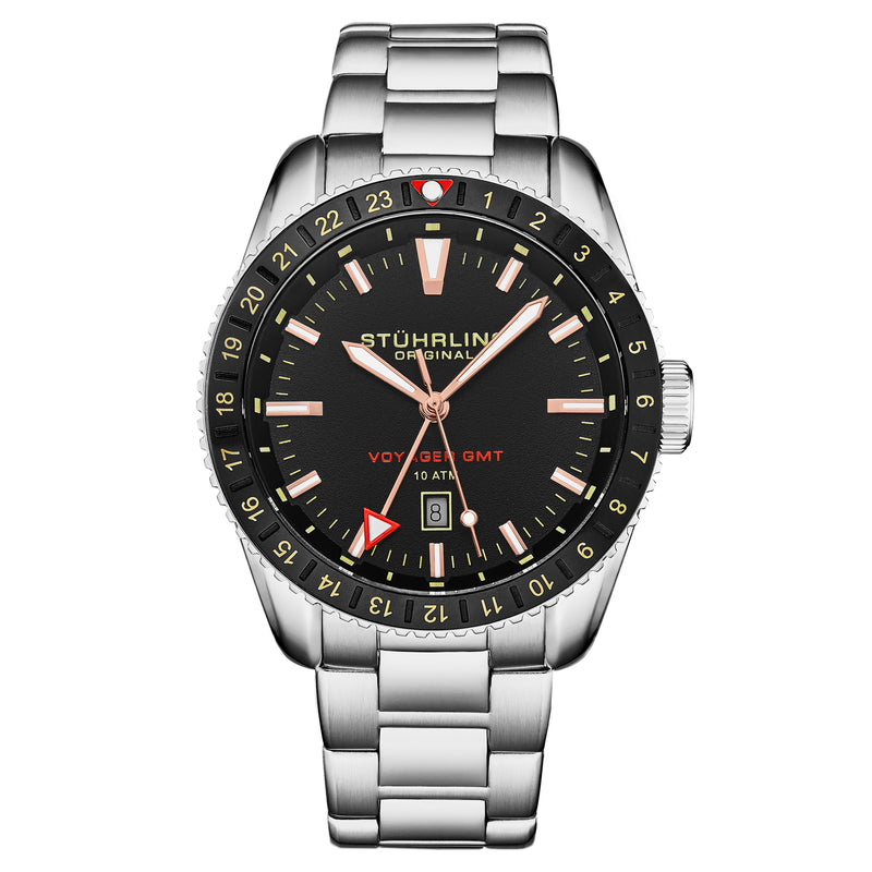 Voyager GMT 4017 Quartz GMT 42mm Diver Silver/Stainless Steel | Black Dial