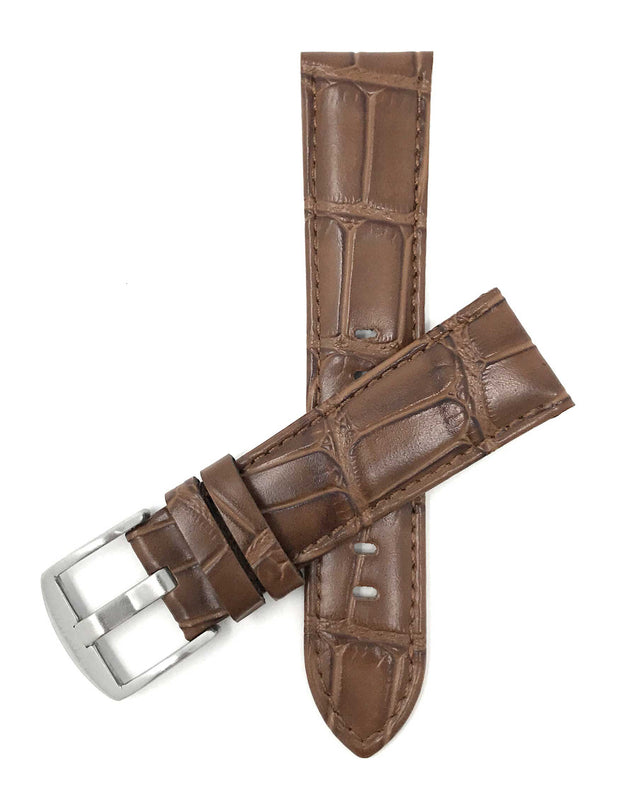 Bandini 24mm Tan Italian Leather Watch Band - Crocodile Pattern - Semi-Padded 24mm / Tan / Silver Buckle |  Dial
