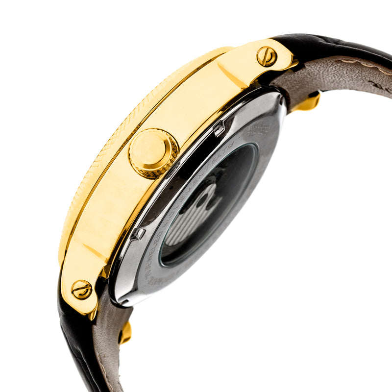 Automatic Aries Skeleton Leather Band Watch Black/Gold | Silver Dial