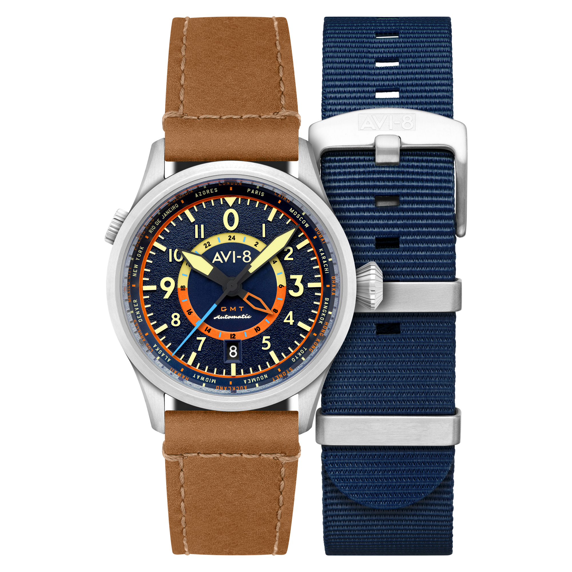 Wingman Worldtimer GMT Automatic Blue / Beige Leather | Blue Dial