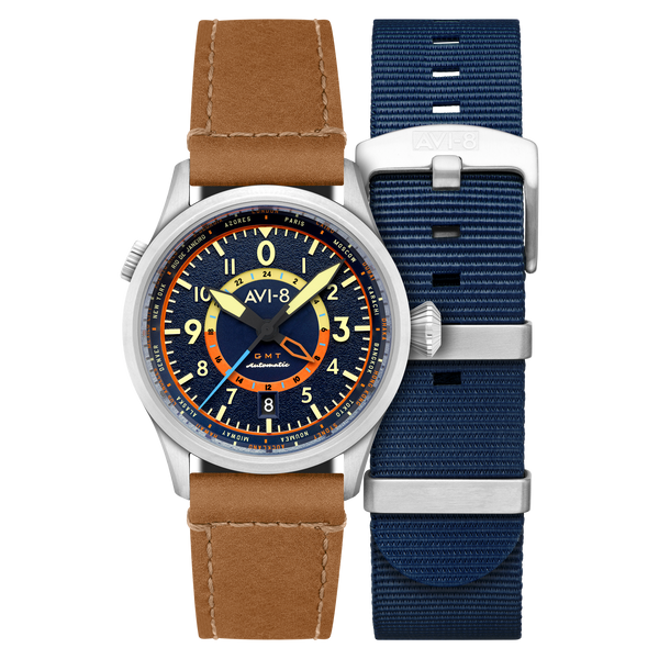 Wingman Worldtimer GMT Automatic Blue / Beige Leather | Blue Dial