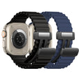 2 Pack - Magnetic Clasp Silicone Ocean Ripple Band for Apple Watch Ultra & Series 9/8/7/6 Black and Blue - 41mm/40mm/38mm |  Dial