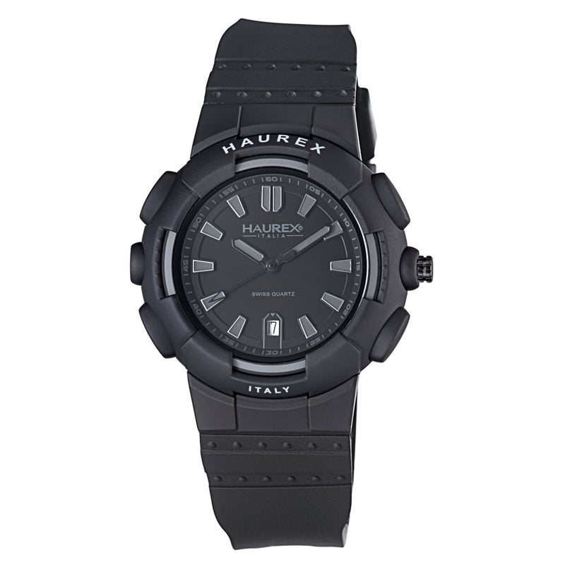 Men's Tremor Black Case Rubber Strap Watch 50M | Black Dial