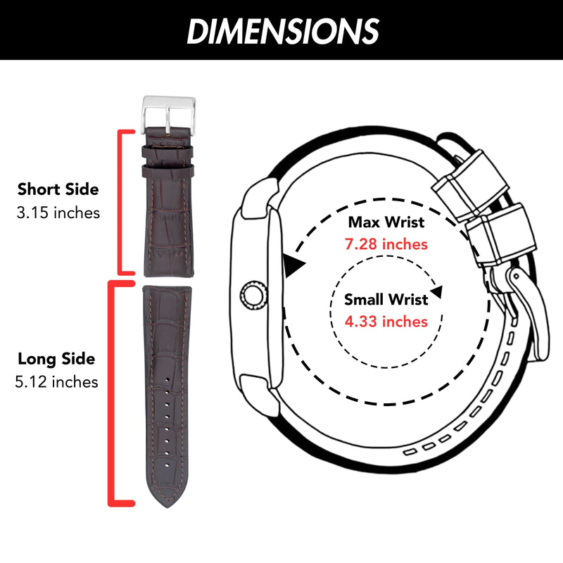 Hybrid Watch Band, Leather / Rubber Lining - Alligator Pattern Brown / 20mm |  Dial