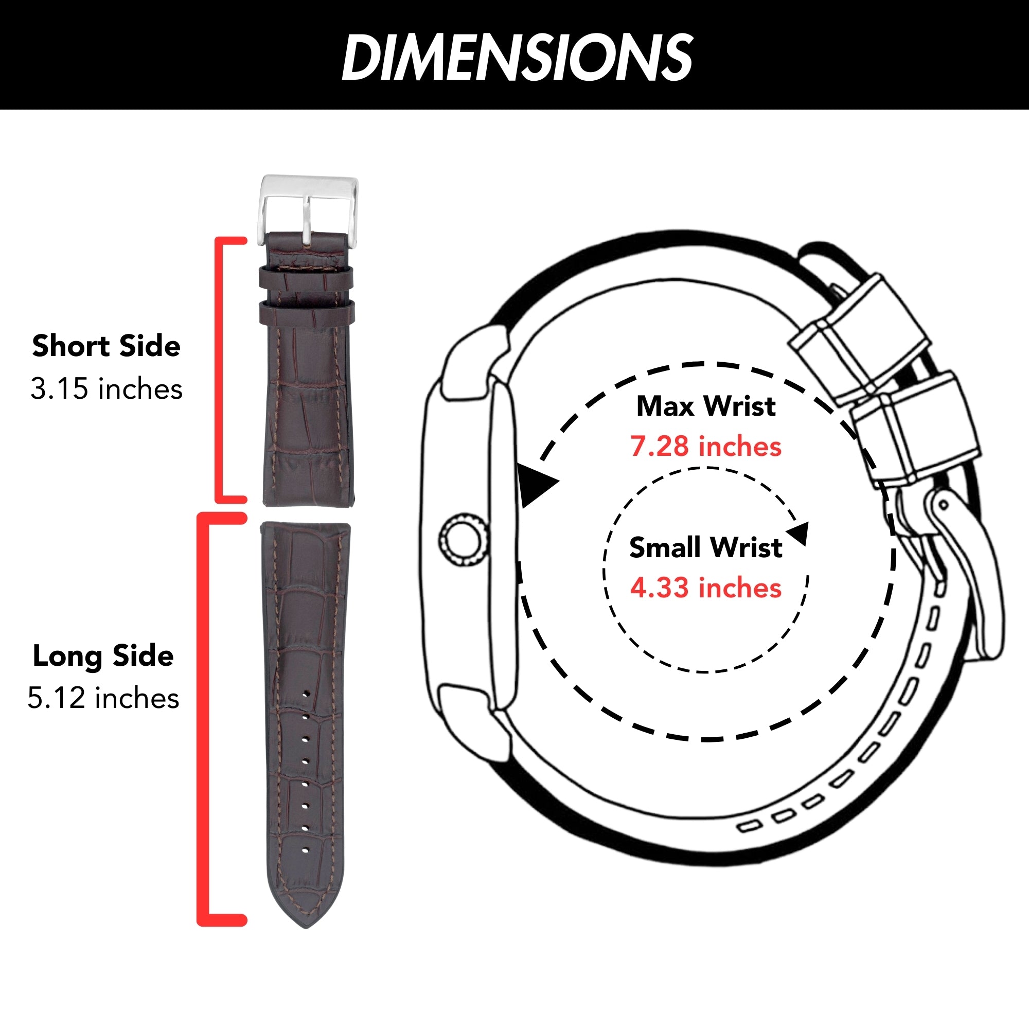 Hybrid Watch Band, Leather / Rubber Lining - Alligator Pattern Brown / 20mm |  Dial