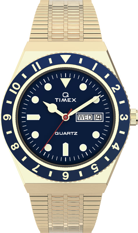 Q TIMEX Gold-Tone / Stainless Steel | Blue Dial
