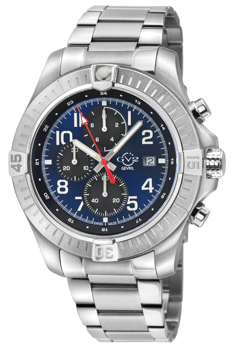 T38 GV2 Swiss Quartz Chronograph, 316L Case, Blue Enamel Dial, 316L Bracelet Blue Dial