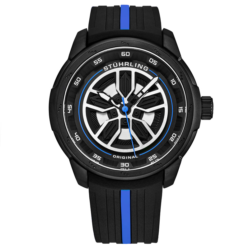 Aviator Black and blue/Rubber/Black/Silver Dial/Black Case | Black Dial