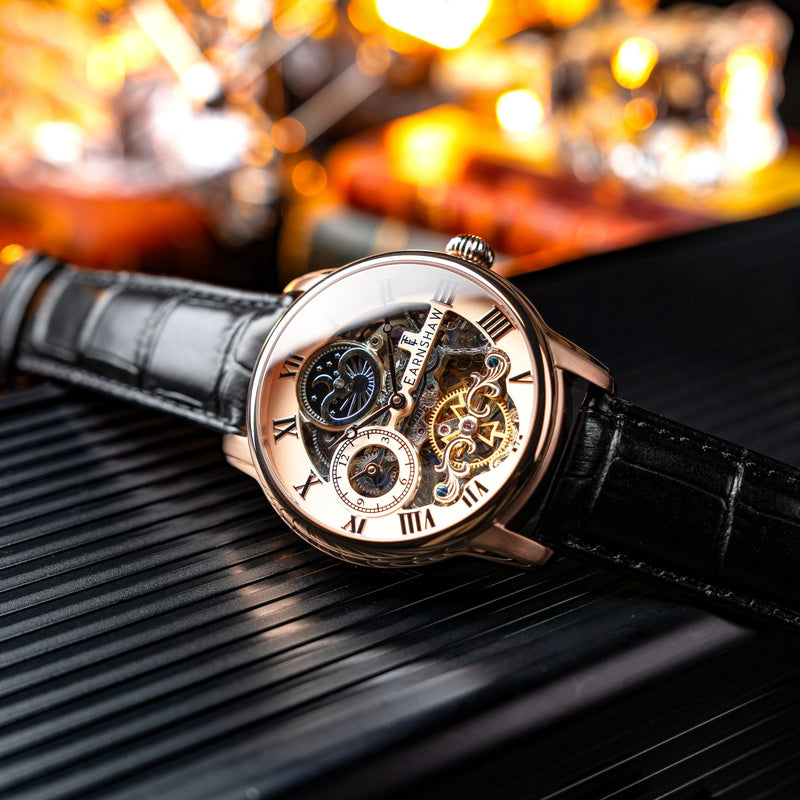 Longitude Automatic Skeleton Rose Gold / Black Leather | Rose Gold Dial