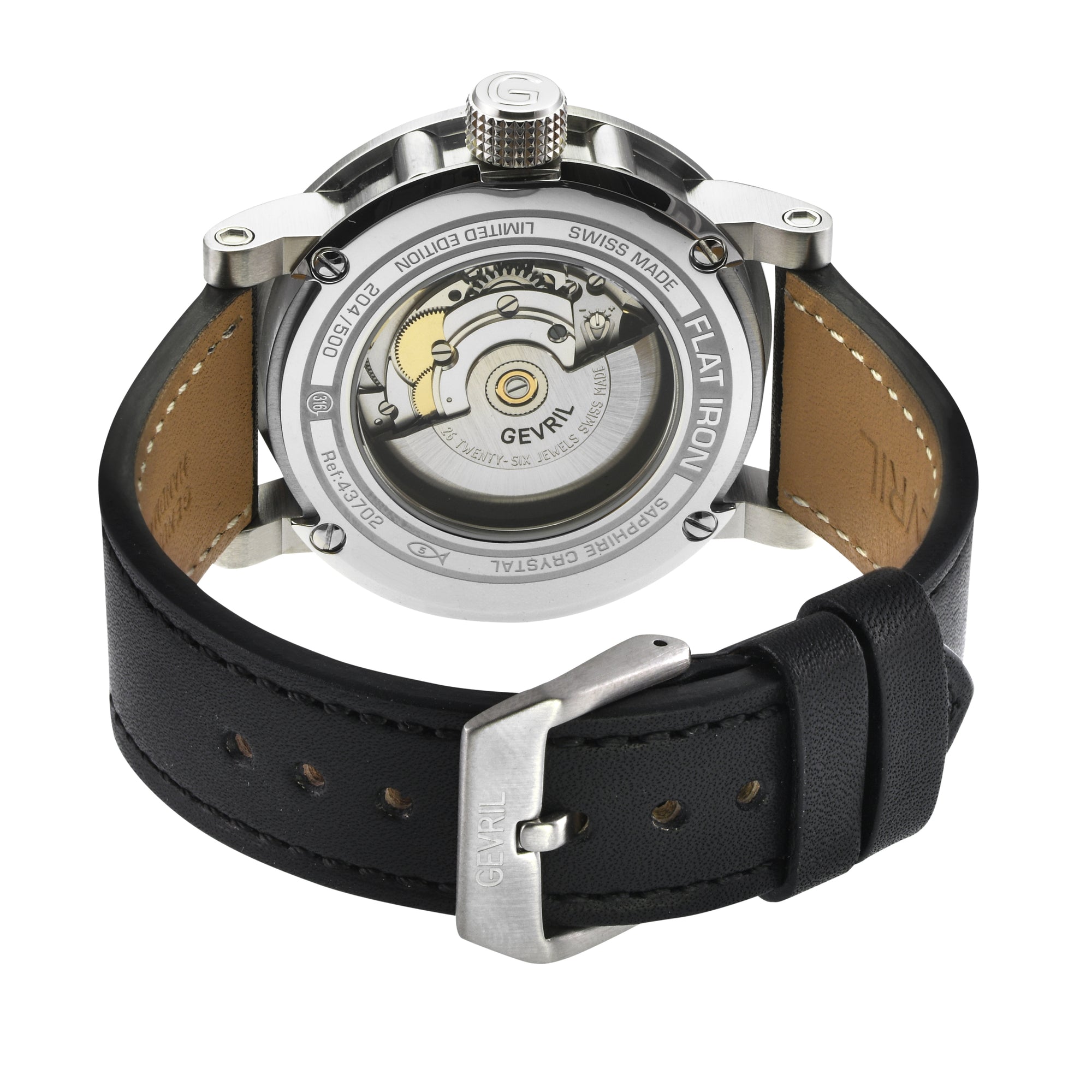 Flat Iron Swiss Made Automatic, 42mm Stainless Steel, Black Dial, Black Italian Leather Strap | Black/Red Dial