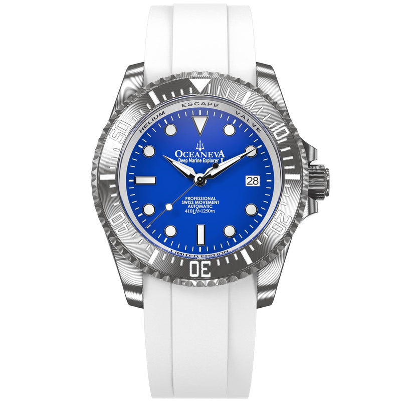 Damascus Swiss Automatic SW200 Deep Marine Explorer II Damascus/Blue Dial/White Strap | Blue Dial