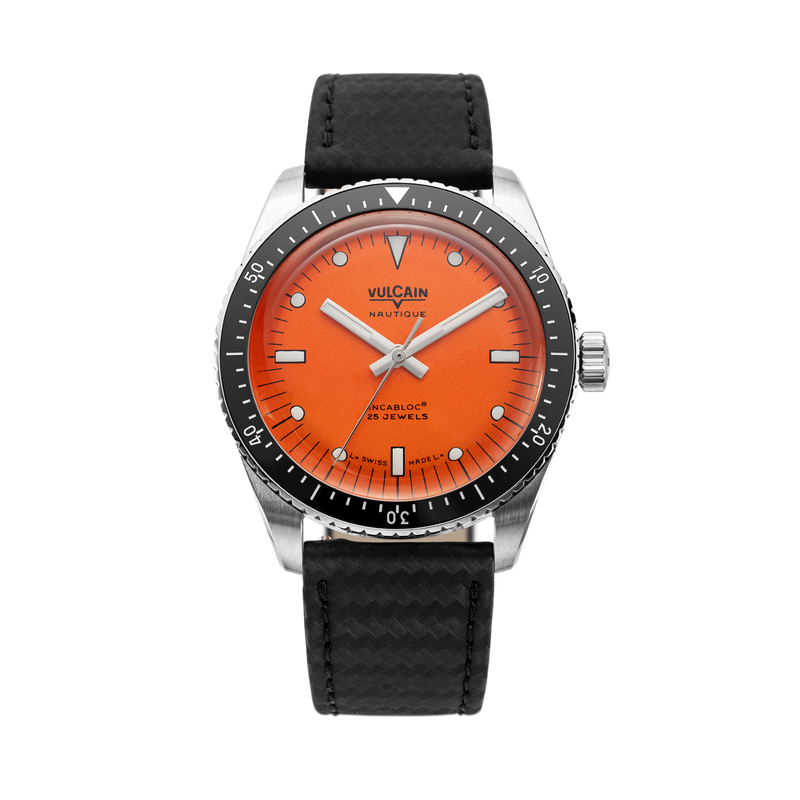 Skindiver Nautique Orange / Black Carbon Leather | Orange Dial