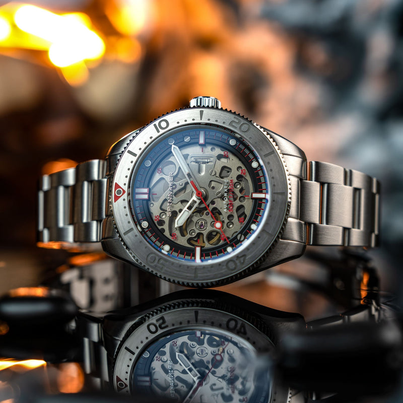 Croft 42 Skeleton Automatic Silver & Red / Stainless Steel | Black Dial