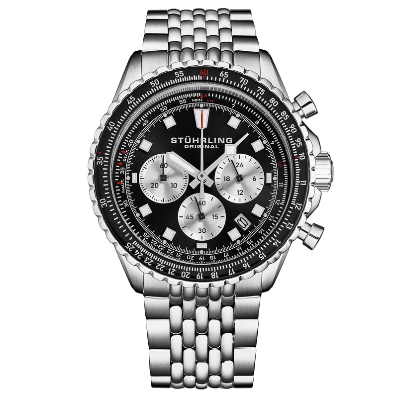 Japanese Chronograph RaceWay 44mm Quartz Watch Black/Stainless Steel | Black Dial
