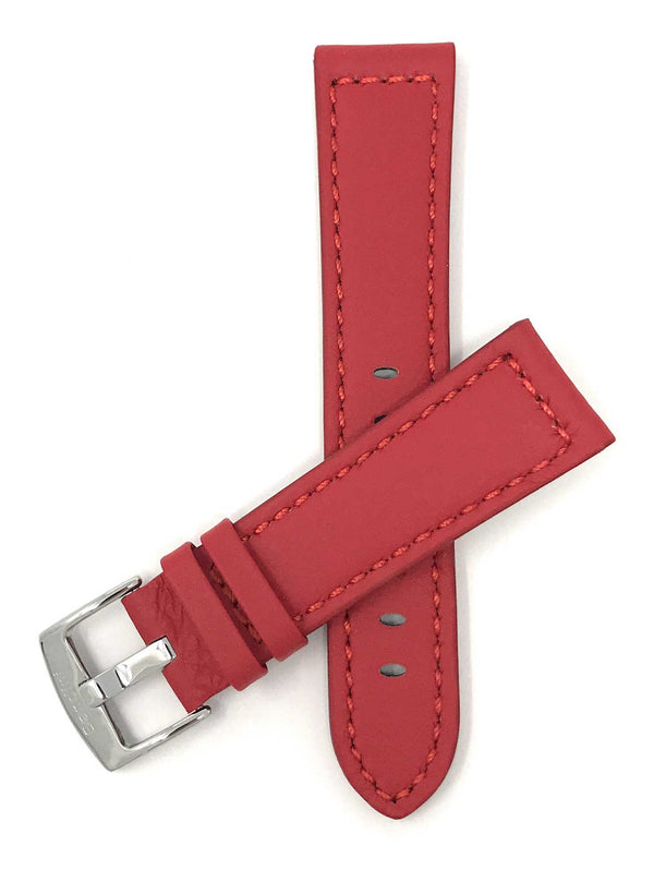 Bandini 28mm Red Italian Leather Watch Band - Racer - Padded 28mm / Red / Silver Buckle |  Dial