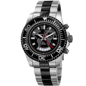 Akribos XXIV Men's AK955TTB Multifunction Map Print Stainless Steel Watch Silver/Black